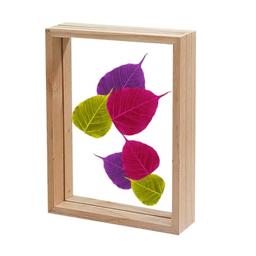 Image of Desi Rang Wooden Frame for Wall Decor Table top Hanging Any Green or dry plant Leaf Picture Photo DIY Gift Home decoration (Natural,Rec,7.7x5.5 inch,with random peepal colored leaf)