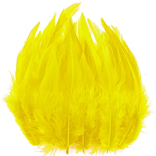 100Pcs Yellow Craft Feathers Saddle Hackle Rooster Feather 5-7 Inch Pheasant Neck Feathers For Jewelry Earrings Making Dream Catcher Decoration Crafts #TOP30