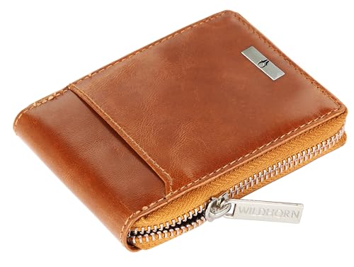 WILDHORN Leather 9 Slot Vertical Credit Debit Card Holder for Men & Women I Zipper Money Wallet I Coin Purse I External ID Slot I Cash Compartment, Tan Crunch, Modern4