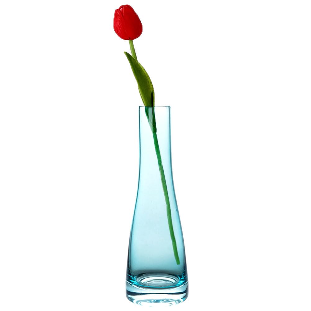 Jarrones de cristal hechos a mano, jarrón transparente de tallo único, botellas decorativas, centro de mesa para bodas, fiestas, hogar y oficina (azul)
