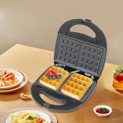 DAOHHFO 750W Waffeleisen mit 6 Paar Förmchen, Sandwichmaker Sandwichtoaster Kontaktgrill mit Antihaftbeschichtung, Multifunktionaler Waffelmacher Paninigrill Waffle Maker für Familienfeiern – Bild 7