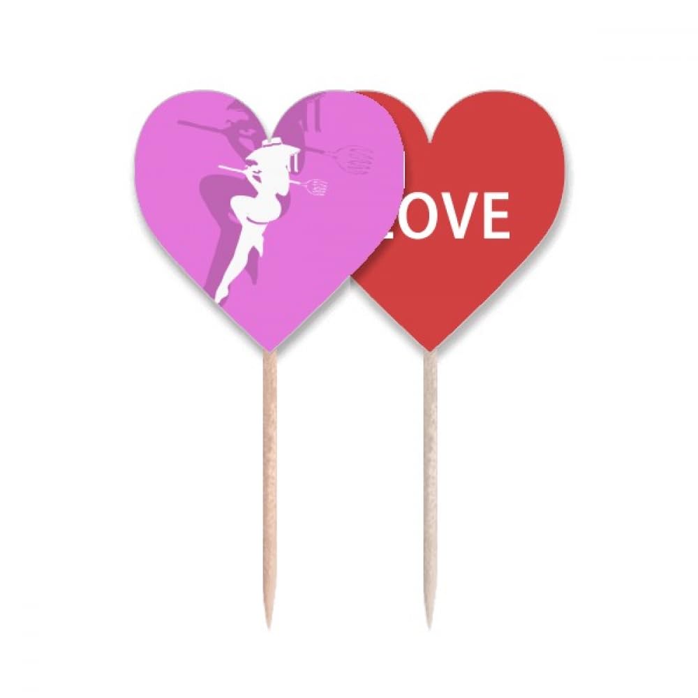 Lable Cupcake Pick Love Cœur et Figurine Plump Long Leg Girl Art Deco pour Décoration de Pâtisserie