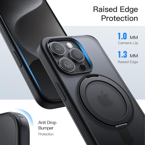 Image of JETech 360 Rotatable Ring Stand Case for iPhone 15 Pro Max, Black Titanium