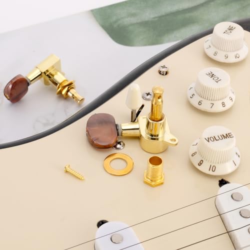 Swhmc 3R 3L Semi-Closed Golden Guitar String Tuners Tuning Keys Pegs Machine Heads Knobs Locking Tuners for Acoustic, Electric Guitar