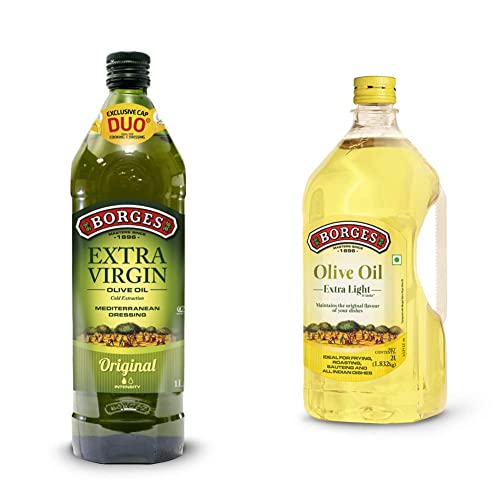 Image of Borges Extra Virgin Olive Oil -1L Glass + Borges Olive Oil Extra Light Flavour, 2 Liters