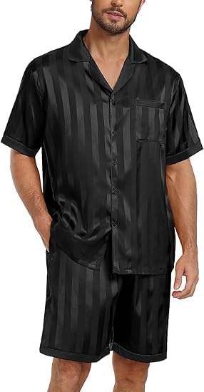PrinStory Mens Pajamas Set Satin Silk Pajama For Men Sleepwear Shorts Summer 2 Piece Button Down Set S-XXL - Image 2