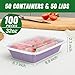 50 Pack (100-Piece) 32 oz Meal Prep Containers Reusable with Easy Open Lids, Sturdy Leakproof Food Safe, Microwave Freezer Dishwasher Safe, To Go Take Out Plastic Food Storage Pans with Lids, Lilac