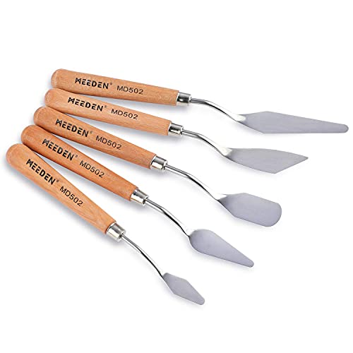Meeden 5 Pieces Painting Knives, Stainless Steel Spatula Palette Knives Oil Paint Metal Pallet Knife With Wood Handle Art Tools For Watercolor Oil Acrylic Paint #TOP1