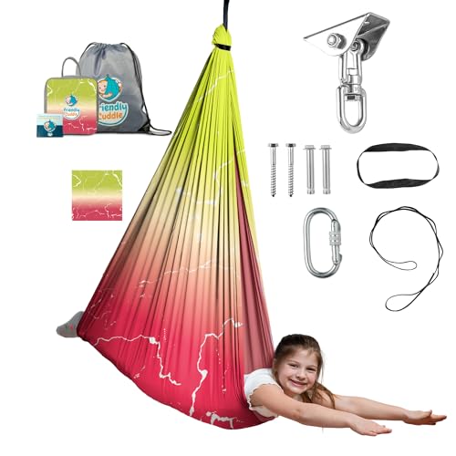 Image of Indoor Sensory Swing for Kids or Outdoor - Holds 300lbs, Double-Layer, & 360 Swivel, Calming Compression Therapy Swing Hammock for Kids & Adults with All Hardware - Sensory-Motor Toys & Gifts
