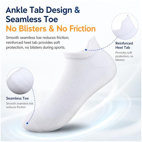Image of Ankle Socks for Women Thin Breathable Mesh Athletic Socks, Moisture Wicking Low Cut Heel Tab, 6 Pairs