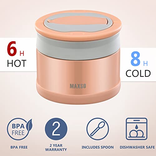 Maxso Soup Thermos For Hot Food - 24 Oz Vacuum Insulated Hot Food Jar With Foldable Spoon, Lunch Containers For Kids Adults, Wide Mouth Bento Box For School Office Picnic Travel (Pink) #TOP3
