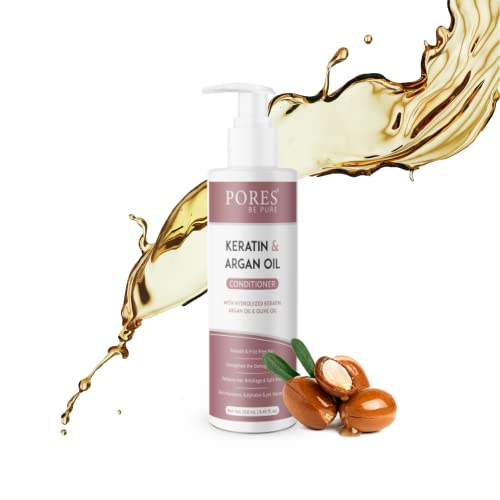 Image of PORES Be Pure Hair Conditioner with Hydrolyzed Keratin, Argan & Olive Oil | Nourishing Conditioner for Dry, Frizzy, Damaged Hair | Hair Smoothening & Strengthening Formula for Men & Women | Paraben & Sulfate Free - ( 250 ml X 2 )