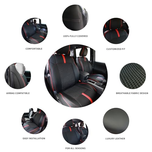 Image of Leather Seat Covers Custom Fit for Toyota Tacoma 2016-2023 3rd Gen Double & Crew Cab SR,SR5,Limited,TRD Pro,TRD Sport, TRD Off-Road,Full Coverage Seat Covers,Interior Accessories (Full Set,Red Black)