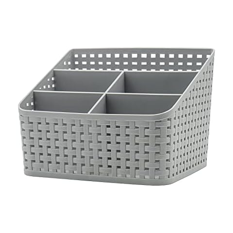 Storage Basket, Cosmetic Box Organiser,Plastic Storage Box Desktop 5 Grid Sub-grid Storage Case Multi-function Storage for Desktop Office Bedroom Countertop Home Kitchen-Grey Cover
