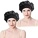 2 Pièces Bonnet de Couchage en Satin, Bonnet en Soie pour Cheveux Nuit, Bonnet de Sommeil avec Large Bande élastique, Respirant Bonnet de Nuit pour Femmes Filles (Noir)