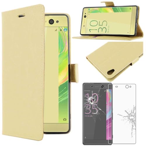 ebestStar - Coque Compatible avec Sony Xperia XA Ultra, XA Ultra Dual Etui PU Cuir Housse Portefeuille Porte-Cartes Support Stand, Or/Doré + Film Verre...
