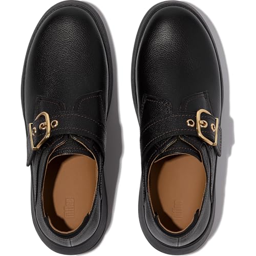 Fitflop F-Mode Stitch Tumbled-Leather Monk Strap Shoes Black