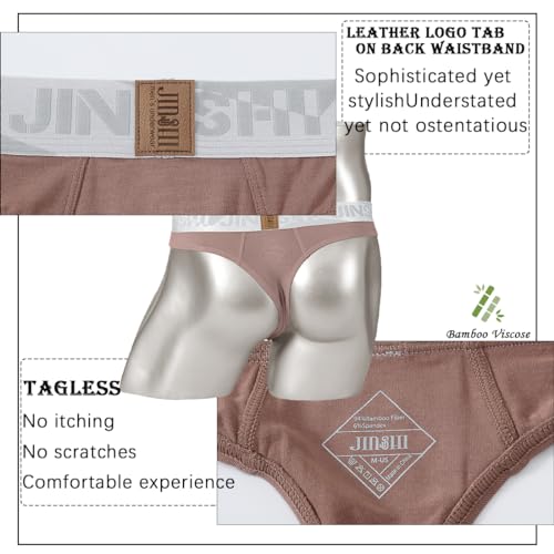 JINSHI Men's Thongs Underwear Sexy Bamboo G String Mens Low Rise Breathable Sport T-Back Bulge Pouch Stretchy Tanga Plus Size 5
