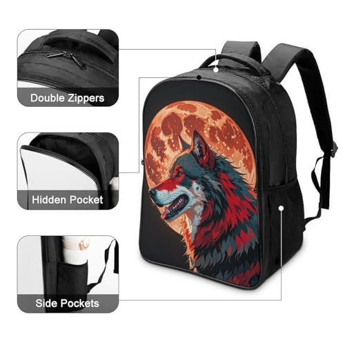 Red Moon Outdoor Wolf Backpack Large Capacity, 16 Inch Laptop Backpack with 2 Compartment, Ergonomic Heavy Duty Travel Bag for Men & Women4