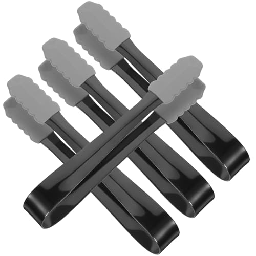 TOYANDONA Pinzas de Acero Inoxidable para Hielo y Azúcar Antiadherentes Recubrimiento de Silicona Negra 4 Unidades Mini Utensilios Multifuncionales para Cocina y Barbacoa Tamaño
