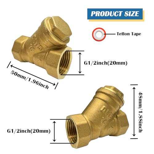 Image of 2Pcs Brass 1 /2 inch Female Thread 100 Mesh Y Shaped Strainer Filter Valve Connector - 800 WOG (with Teflon Tape)