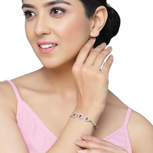 Image of ZENEME Rhodium-Plated Oval Shape American Diamond Studded Handmade Kada Bracelet For Girls and Women