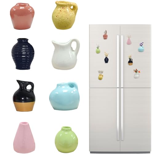 8 graziosi mini vasi magnetici in ceramica per frigorifero, vasi magnetici per frigorifero, divertenti magneti 3D in ceramica per piante per armadietti da cucina e ufficio