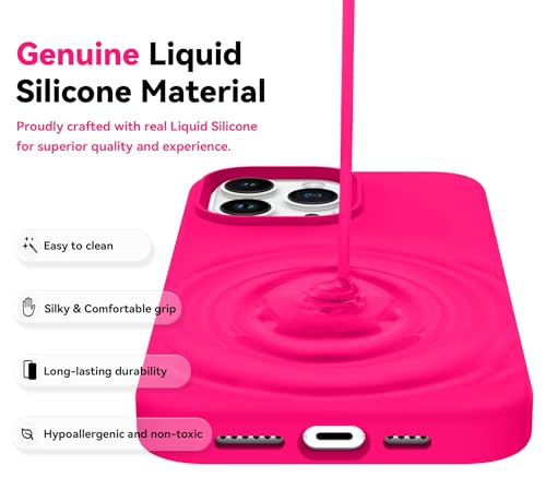 Coque iPhone 14 Pro Max antichoc en silicone rose vif rigide avec doublure microfibre