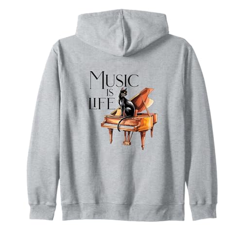 Musik is Life Chat sur piano piano pianiste Sweat à Capuche