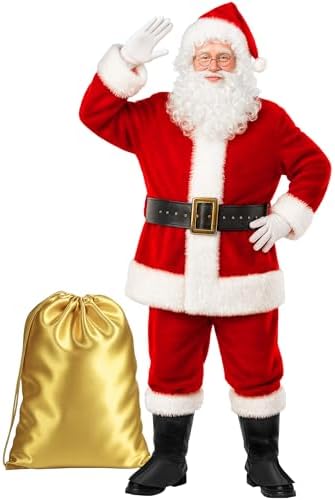 Gardentime Weihnachtsmann Kostüm für Männer Weihnachtsmann Anzug Erwachsene 10pcs Weihnachten Deluxe roten Samt Outfit Weihnachten Urlaub Party Cosplay