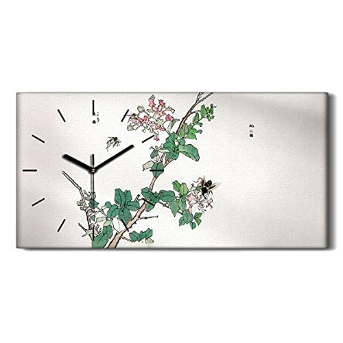 Horloge sur toile art moderne tableau mural fleurs 60x30 - 2