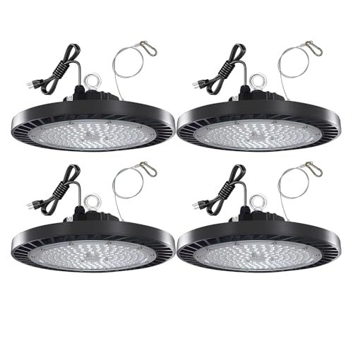 SZSKYING UFO LED High Bay Light,200W 22000LM,Commercial Bay Lighting Fixture 6500K,High Bay Led Lighting with US Plug,UFO LED Lights for Warehouse Workshop Factory Gym Garage Barn(4 Pack)