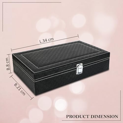 LEDO Men's and Women's Watch Box Holder Organizer Case In 12 Slots of watches In PU Leather Royal Black & Cherry color with Chain Pocket - Image 5