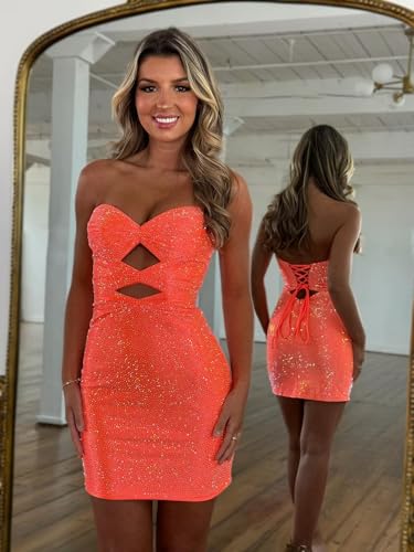 Sequin Homecoming Dresses for Teens Strapless Cut Out Bodycon Short Cocktail Party Dress 2025 VS2354
