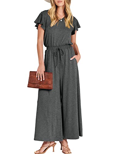 Anrabess Women's Summer Flutter Short Sleeve V Neck High Waist Casual Wide Leg Jumpsuit Rompers With Pockets 533Anhui-S #TOP8