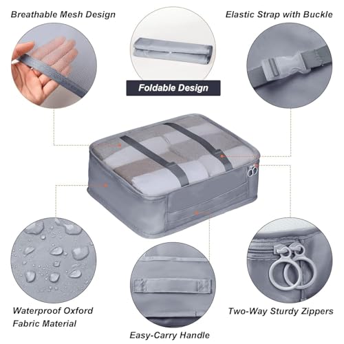 Image of 7pcs Set Travel Organizer Packing Cubes Lightweight Travel Luggage Organizers with Laundry Bag or Toiletry Bag Laundry Organiser. (Grey)