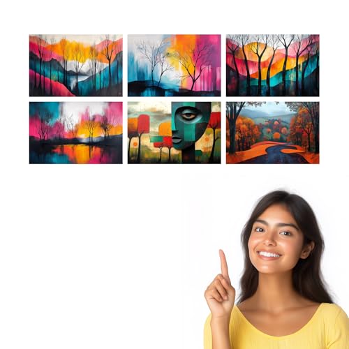 Image of SiddArtify Modern Abstract Wall Art Prints Set - Colorful Tree Poster Decor for Living Room Bedroom Office - 8x12 Sticker Pack of 6