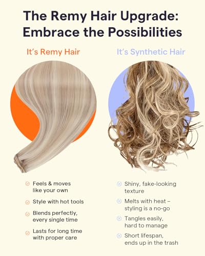 Image of Full Shine Blonde Hair Extensions Clip in Human Hair 60g | Highlights Ash Blonde, Hair Clip in Extensions, Lightweight, Easy to Wear, 3 Pcs 18 Inch