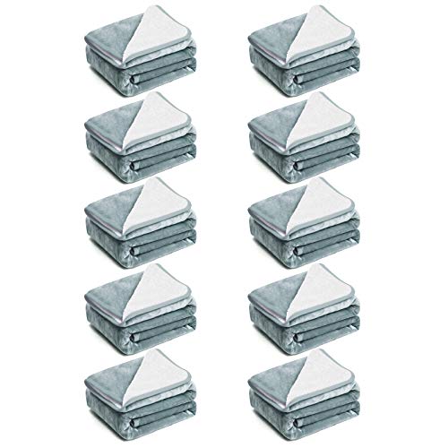 EIUE Sherpa Fleece Bed Blankets(60x80,10 Packs),Warm Nap Quilts Bedding Throw,Ultra Cozy Bulk Blanket Case for Home,Office, Wedding,Gifts,Outdoor,Camping.(Grey)