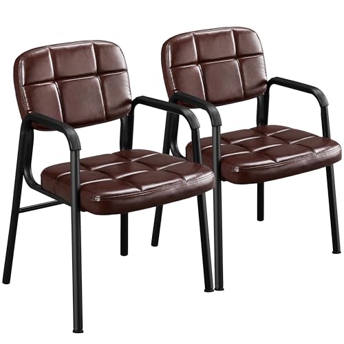 Soberine Set 2 Sedie da Pranzo Moderna con Braccioli Sedie da Cucina Attesa Ufficio in Finta Pelle Seduta Imbottita e Gambe in Metallo, Marrone