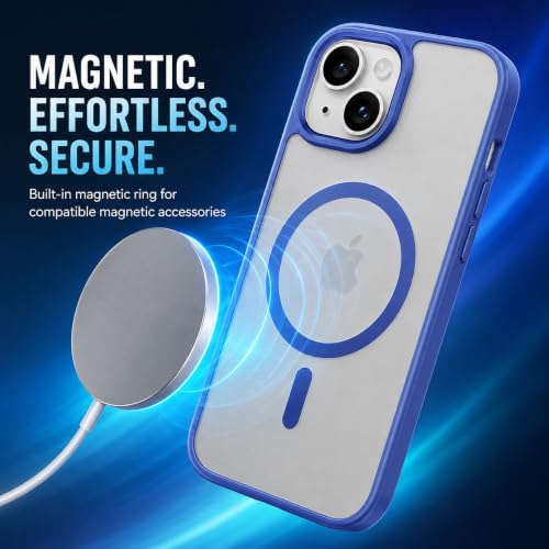 Image of MAGA Back Case Cover for Apple iPhone 15, Transparent Sky Blue Magnetic Case Compatible with MagSafe, Hybrid Hard PC Back & Soft TPU Bumper, Shockproof Protective Cover - Sky Blue