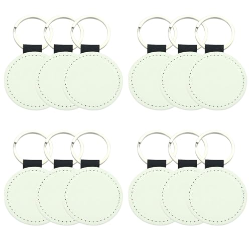 Image of 12 Pcs Sublimation Blank Keychains,PU Leather White Keychains Ornament Pendants for Man Women Crafts Heat Transfer