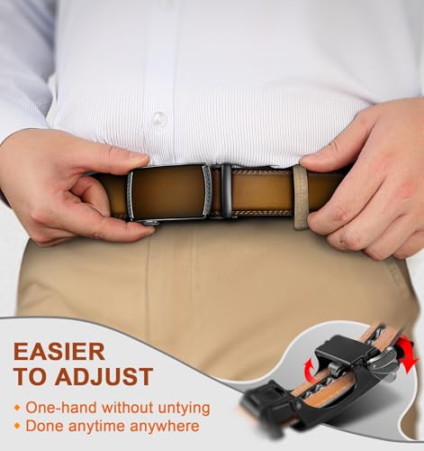 Image of BULLIANT Men's 2-Pack Ratchet Leather Belt Trimmable 1 3 /8 inch-Gift Boxed