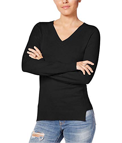 Juniors' Step-Hem Long-Sleeve Sweater (Black Combo, Small)