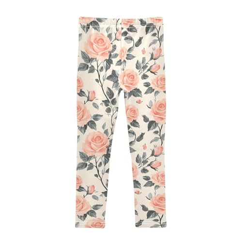 ZZKKO Girls Leggings Cute Roses Flowers with Leaves Toddler Girls Clothes Leggings for Girls Toddler Girls Leggings 3-4T2