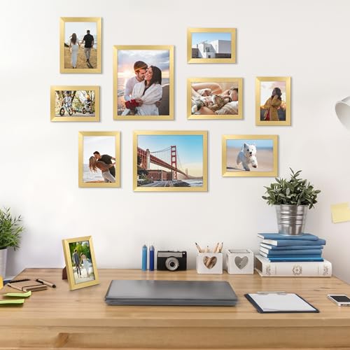 Image of upsimples Picture Frames Set of 10, Including 8x10, 5x7, 4x6 Gold Frame
