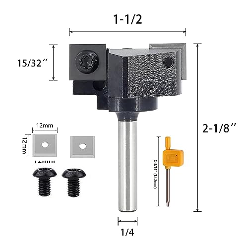 Sinoprotools Spoilboard Surfacing Router Bits 1/4" Shank,Planer Bits with 2pcs Indexable Inserts,1-1/2" Cut Dia. Slab Flattening & Rabbeting Flycutter Router Bit/Planing Bit (D=1-1/2",I=12mm,S=1/4") - Image 2