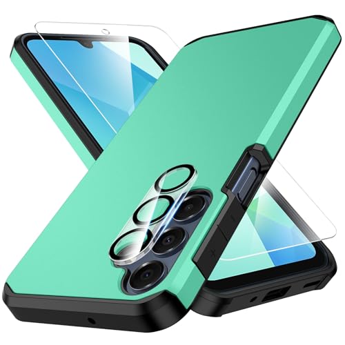 ibvehed 3 in 1 for Samsung A16 5G Case with Tempered Glass Screen Protector + Camera Lens Protector,fit for Samsung Galaxy A16 5G,Silicone Durable Armor for Samsung Galaxy A16 5G Case Mint Green
