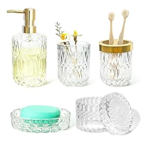 Glass Bathroom Accessories Set, 5pc...