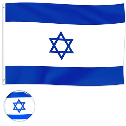 Israelische Fahne 150x90cm ISRAEL Flag mit Abzeichen Jüdischen Flaggen Flagge Israel Doppelt Genäht Langlebig Wetterfest Flaggen für Garten Innen